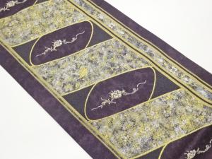 変わり横段に花唐草・鳥模様織出し袋帯